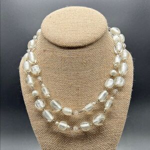 White House Black Market 36” Long Glass Faux Pearl Beaded Necklace